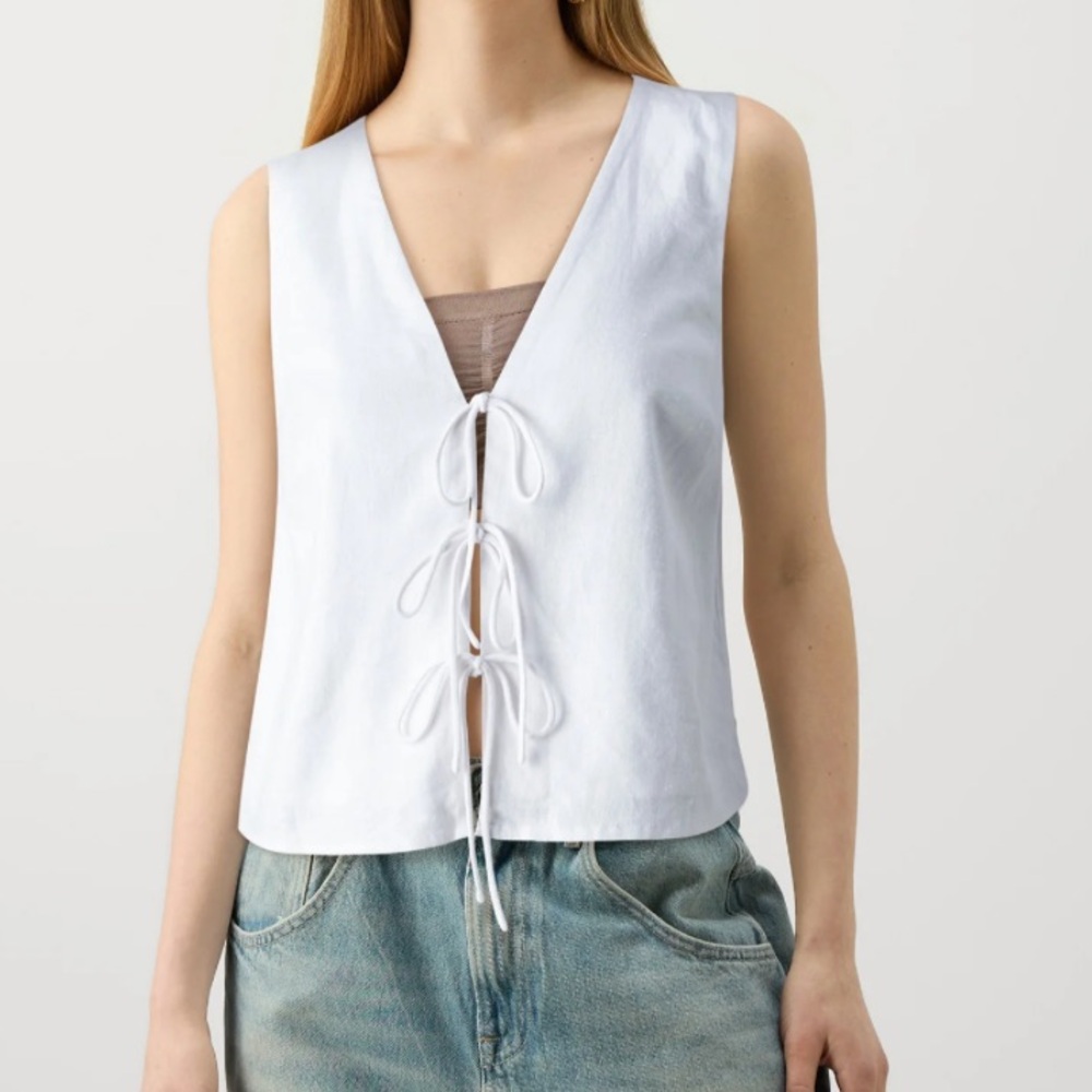 Linen Blend Tie Front Vest Top